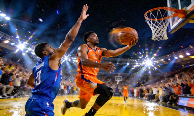 NBA季后赛后卫球员跳投决胜瞬间与防守干扰